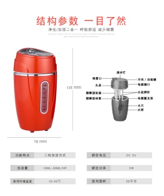 日本车载空气加湿器USB迷你家用汽车静音香薰除异味净化器产品图