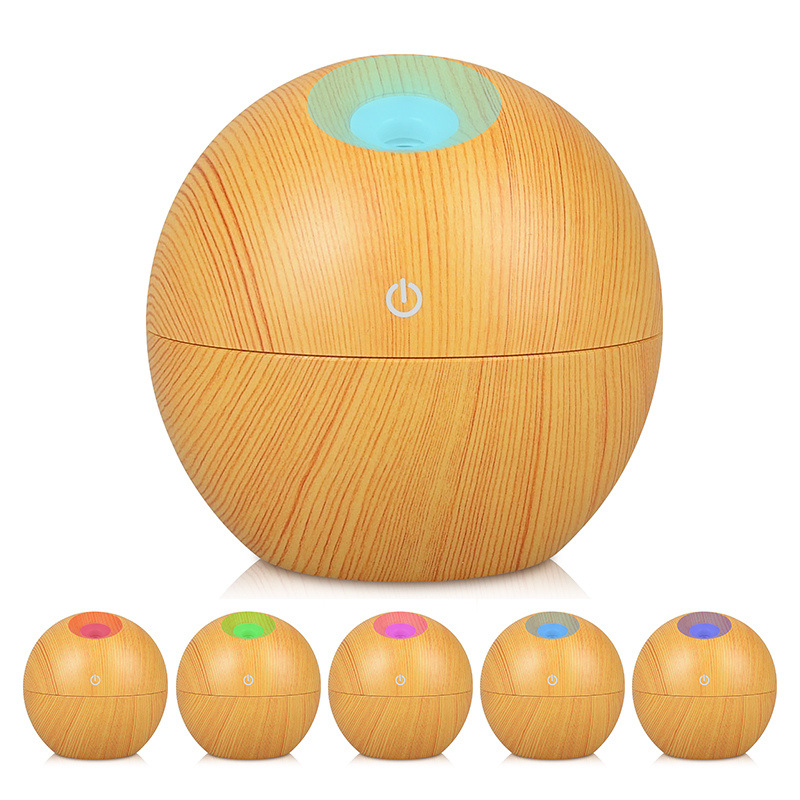 Round wood grain air humidifier USB Mini home colorful aroma machine quiet