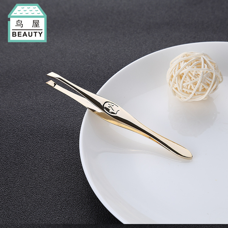 Factory direct sales of new stainless steel eyebrow tongs, gold-plated eyebrow tongs, slanted eyebrow tongs, tweezers, N001. One piece consignment details Picture