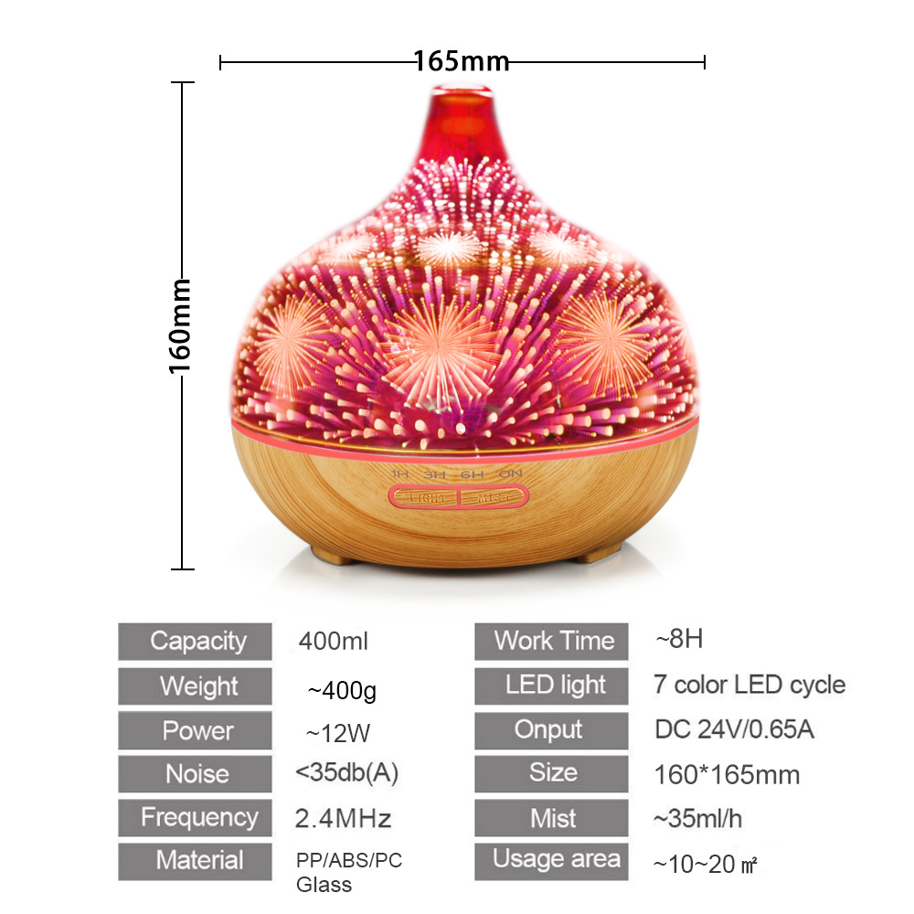 New foreign trade products: Ultrasonic 3D effect glass wood grain aroma diffuser, gift, seven-color mini humidifier, aroma diffuser details Picture