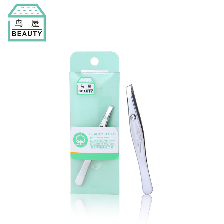 Factory direct sales of matte diamond-encrusted stainless steel eyebrow clippers, bevel eyebrow trimmers, single tweezers for hair extraction, one piece, N002