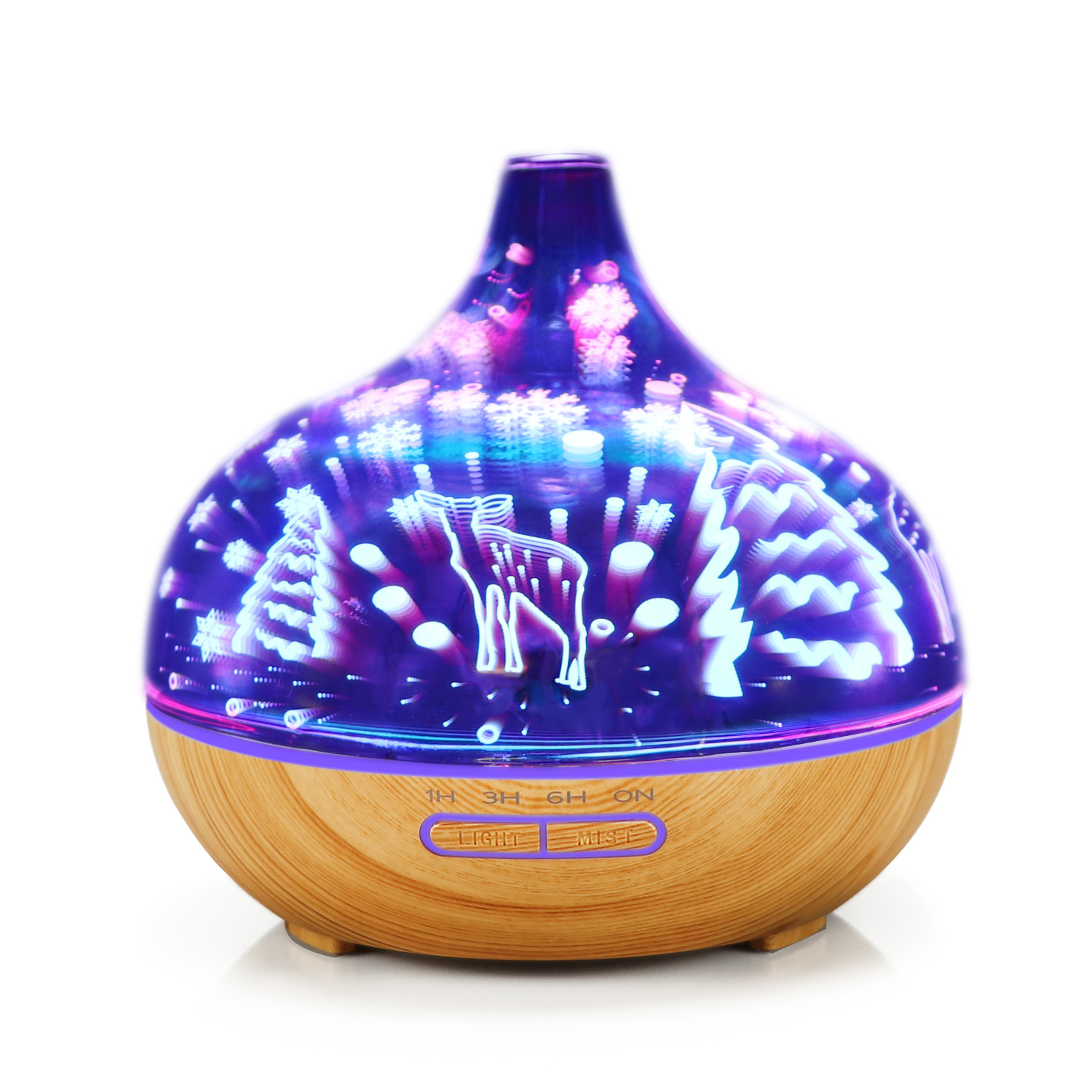 New foreign trade products: Ultrasonic 3D effect glass wood grain aroma diffuser, gift, seven-color mini humidifier, aroma diffuser