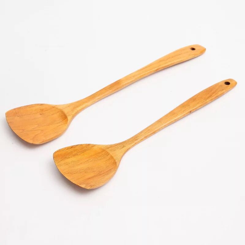 Wooden spatula, non-stick spatula, special wooden spatula for non-stick pans, 35cm long handle, natural details Picture