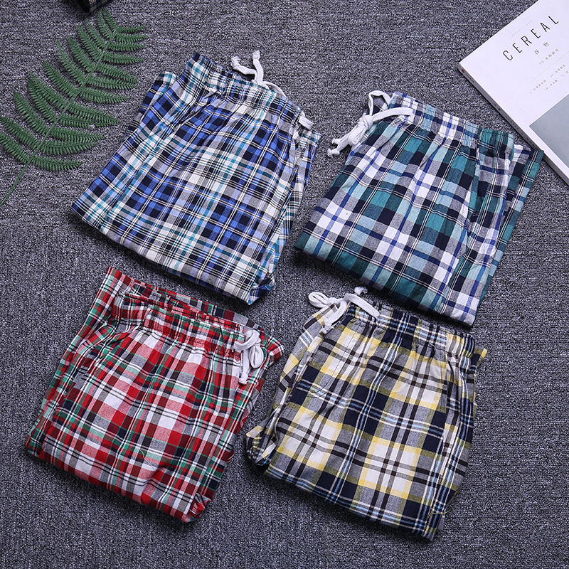 短裤男夏季棉质运动5五分休闲中裤男士宽松格子沙滩裤大裤衩潮图