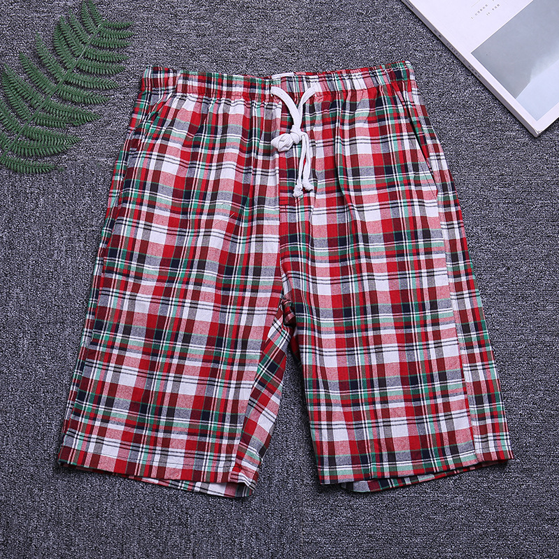 短裤男夏季棉质运动5五分休闲中裤男士宽松格子沙滩裤大裤衩潮细节图