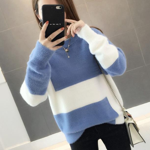 The new Korean version of the imitation mink velvet loose pullover and cashmere winter pullover knitted cashmere primer