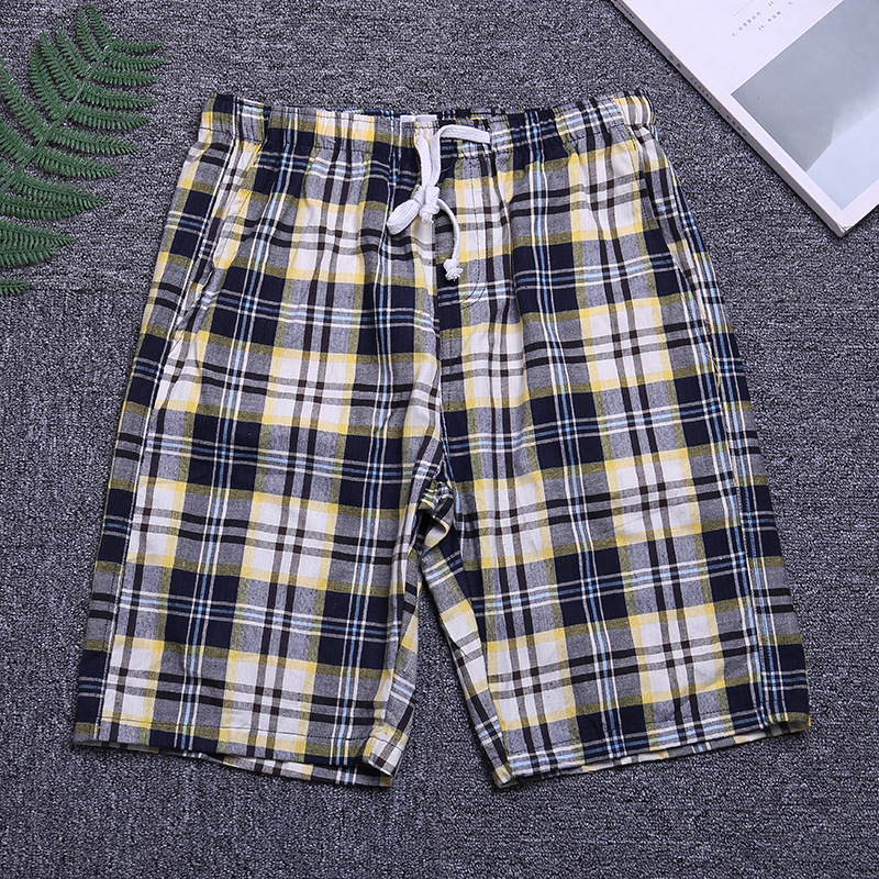 短裤男夏季棉质运动5五分休闲中裤男士宽松格子沙滩裤大裤衩潮产品图