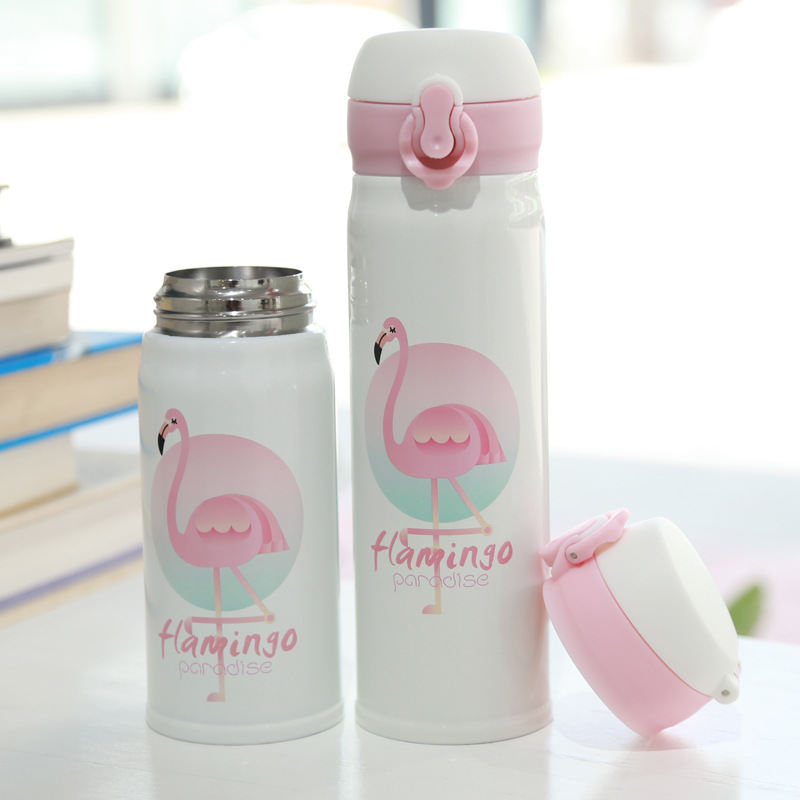 Wholesale 350ml cartoon fashion Flamingo spring buckle stainless steel insulated cup, creative pineapple travel drinking cup full figure