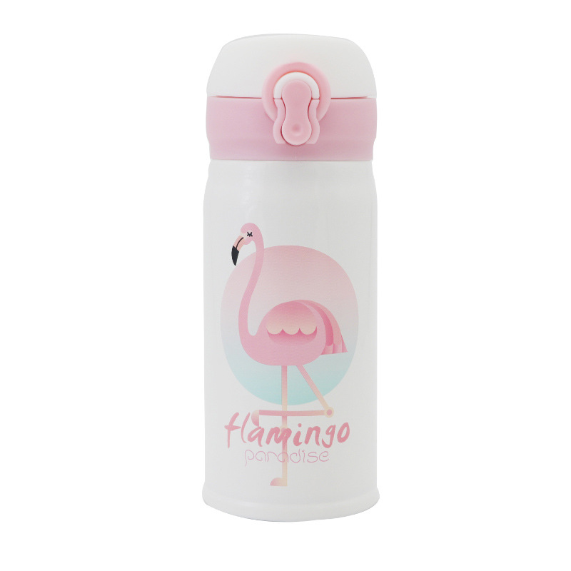 Wholesale 350ml cartoon fashion Flamingo spring buckle stainless steel insulated cup, creative pineapple travel drinking cup Specification drawing