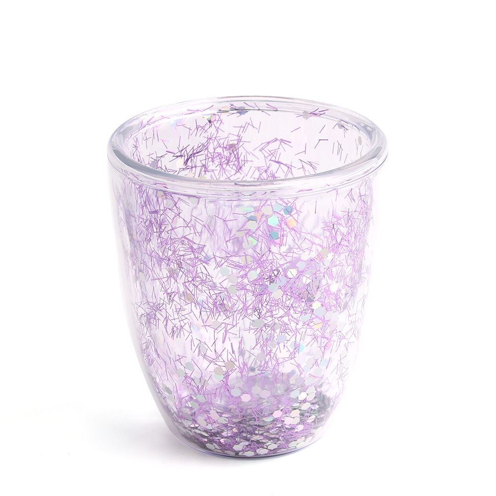 350ML / 12-ounce double-layer transparent plastic fruit juice drink with gold powder can hold ice cream straw cup details Picture