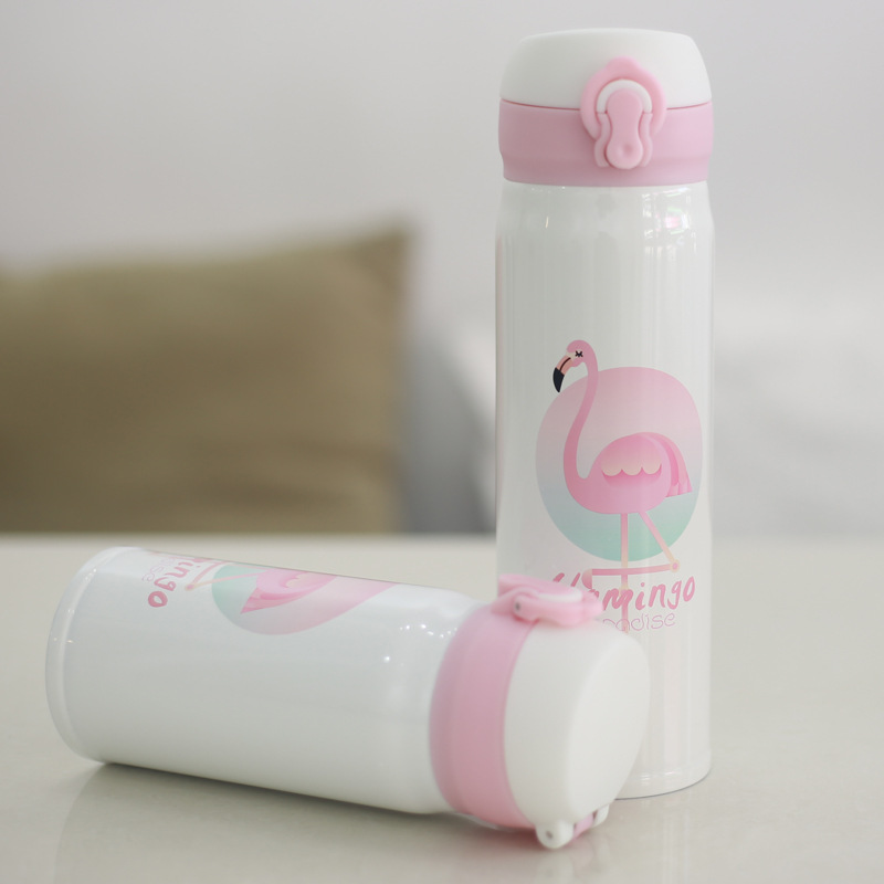 Wholesale 350ml cartoon fashion Flamingo spring buckle stainless steel insulated cup, creative pineapple travel drinking cup details Picture