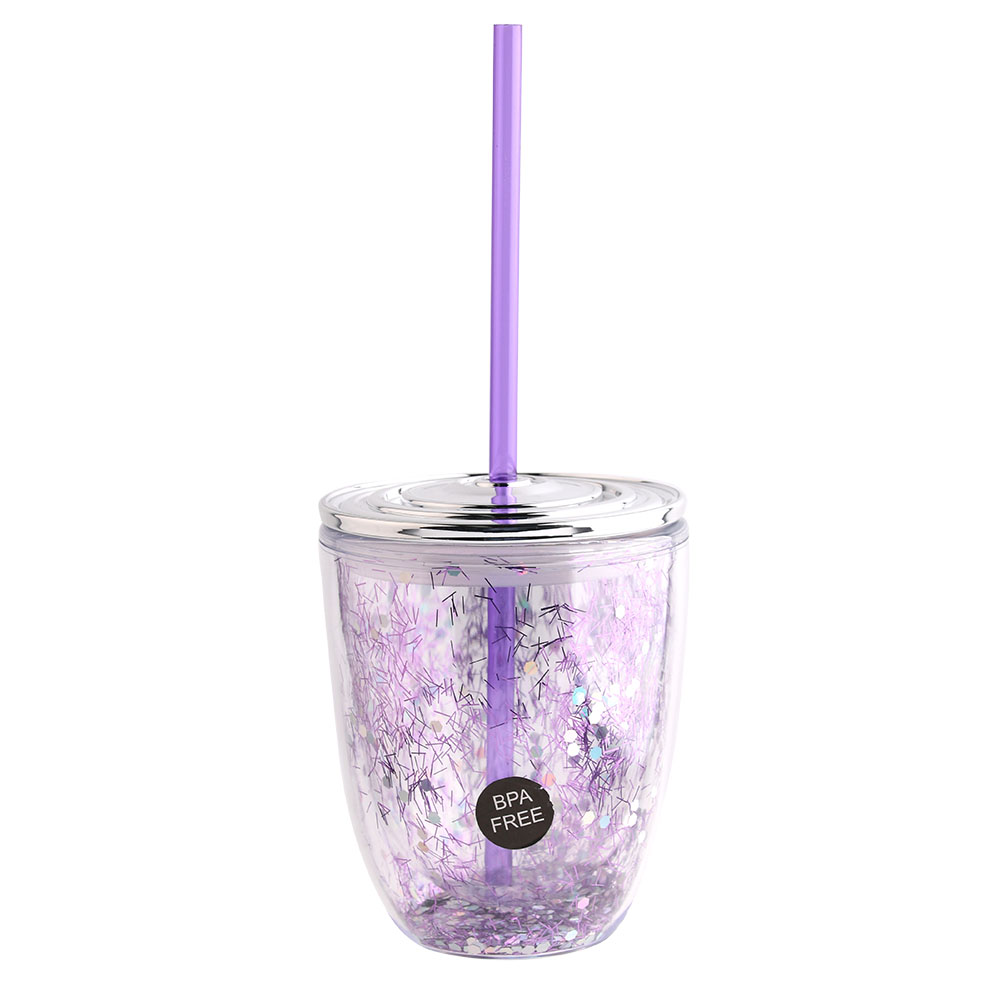 350ML / 12-ounce double-layer transparent plastic fruit juice drink with gold powder can hold ice cream straw cup Application Scenario