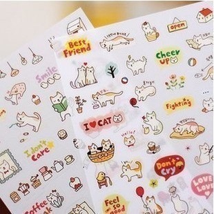 Korean creative stationery, cute cat diary, decorative sticker set, cartoon animal self-adhesive stickers