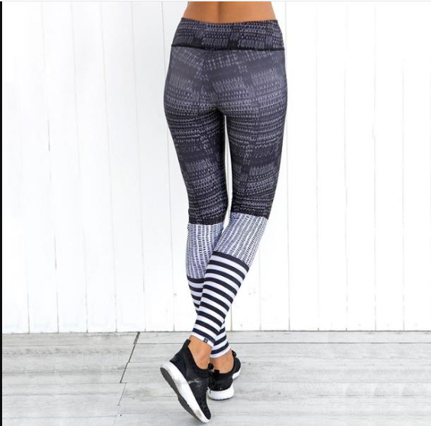 New high-waisted striped patchwork color contrast exercise yoga leggings