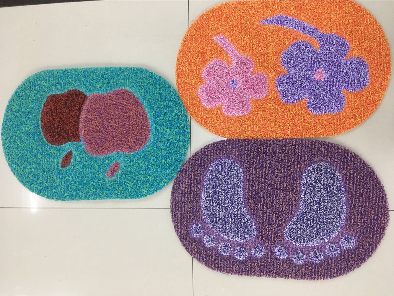 Medium-thick oval brushed two-color puzzle floor mat, PVC splicing mat, brushed floor mat, door mat, household mat, brushed floor mat, wire ring floor mat, foot mat, bathroom mat, anti-slip mat, 38*58CM details Picture