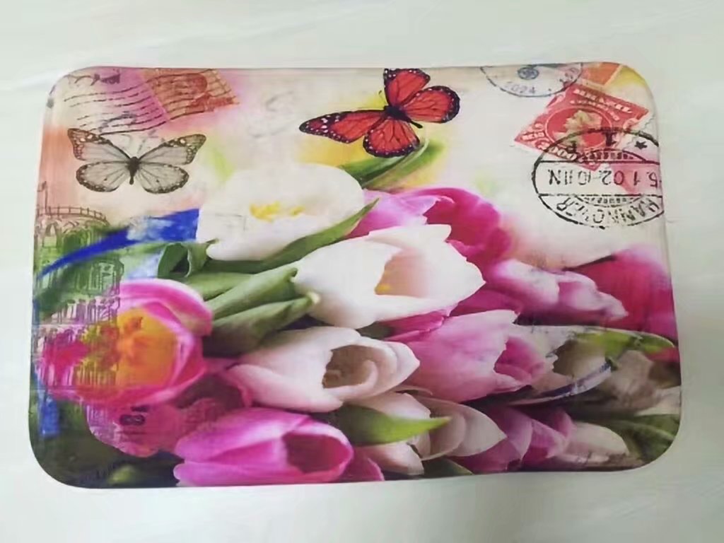 1.0cm thick color-printed coral fleece floor mat, flannel floor mat, anti-slip mat, spray-painted water-absorbing mat details Picture