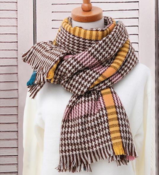 时尚英伦格子围巾女冬季百搭千鸟格学生长款男围脖拆边保暖大披肩产品图