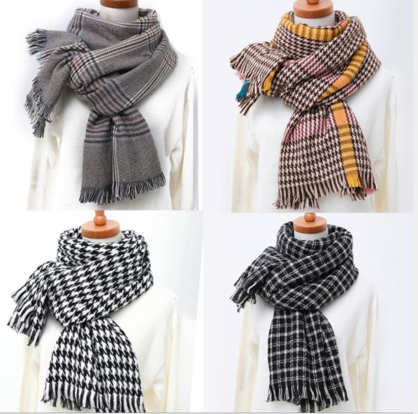 时尚英伦格子围巾女冬季百搭千鸟格学生长款男围脖拆边保暖大披肩