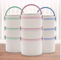 Wheat straw lunch box primary school lunch box Multi-layer Japanese bento box Fresh-keeping thermal insulation bucket microwave lunch box