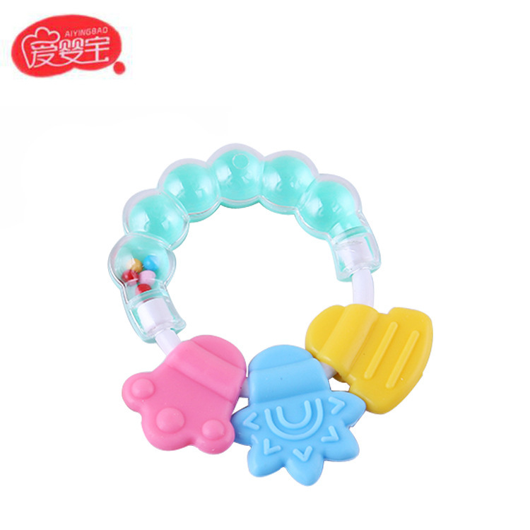 爱婴宝 婴儿牙胶圆形摇铃硅胶牙胶 宝宝磨牙用品 母婴用品批发产品图