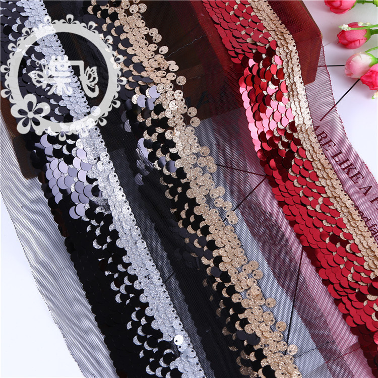 Frosted bead embroidery lace Sequin embroidery flip bar code two-tone gradient glitter mesh lace in stock thumbnail