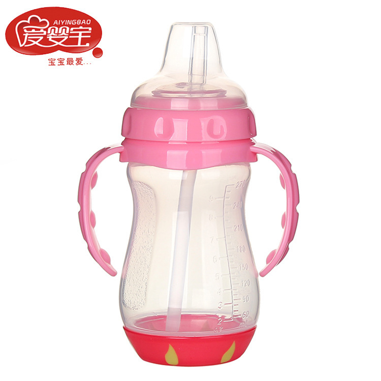 Aiyingbao Baby Products: Temperature-sensing wide-mouthed baby double-handled PP drinking cup, round-mouthed straw water cup, 270ml details Picture