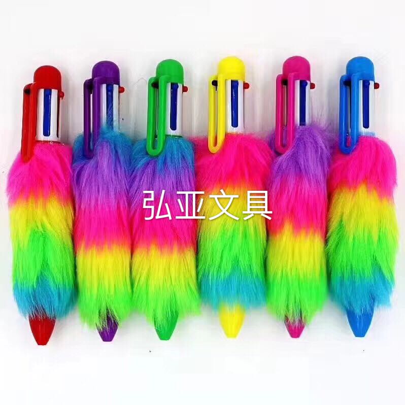 毛球圆珠笔 七彩毛绒彩虹笔 亚马逊跨境欧美爆款细节图