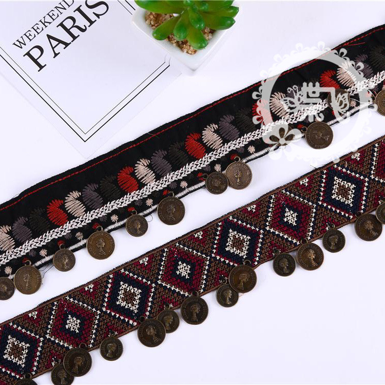 Ethnic lace Cross-stitch embroidery lace waist geometric hand-nailed beaded beauty head garment luggage accessories lace