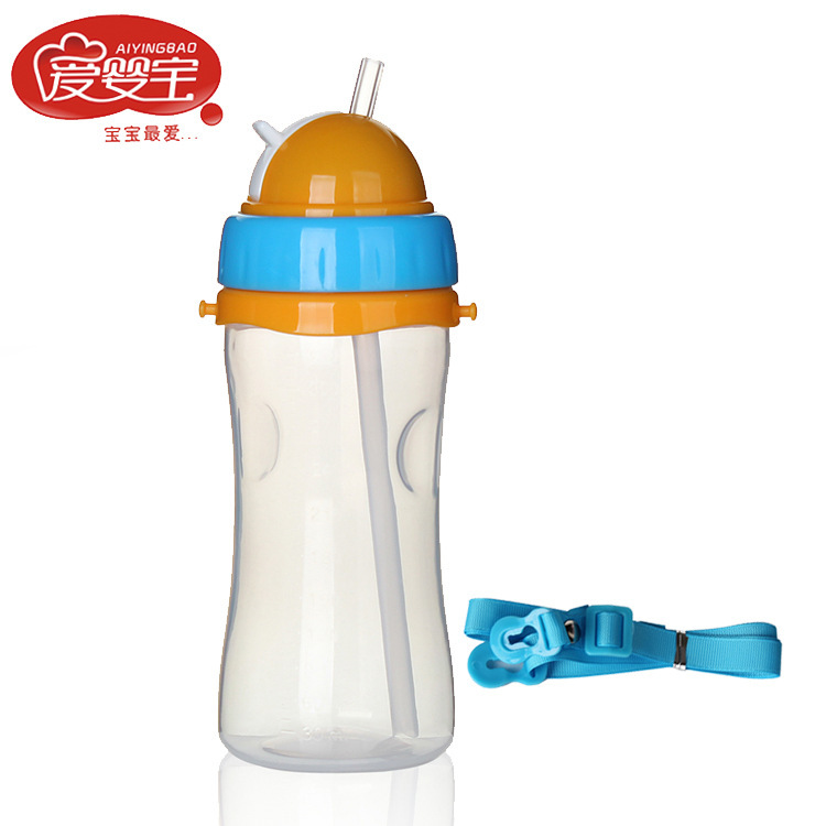 Aiyingbao Infant and toddler Soft tube, straw, learning Cup, Children's Shoulder strap, waterproof Cup 350ml, factory direct sales