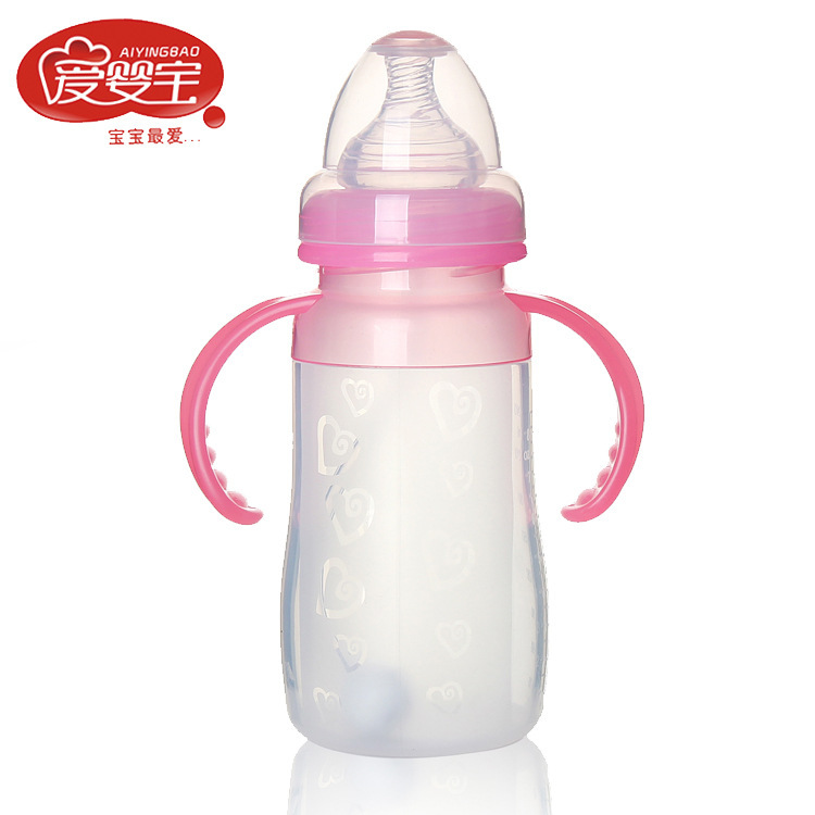爱婴宝母婴用品 硅胶自动吸管奶瓶 防漏防胀气防摔宽口奶瓶240ml