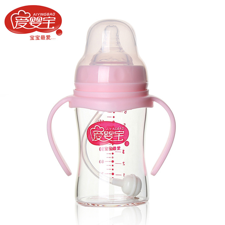 Baby Baby Baby products Baby crystal diamond glass special feeding bottle Wide mouth automatic straw feeding bottle 180ml thumbnail