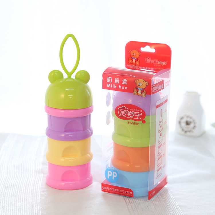 Aiyingbao Baby Products Portable Milk Powder Box for going out, three-layer funnel-shaped Colored Frog Milk Powder Box 9051