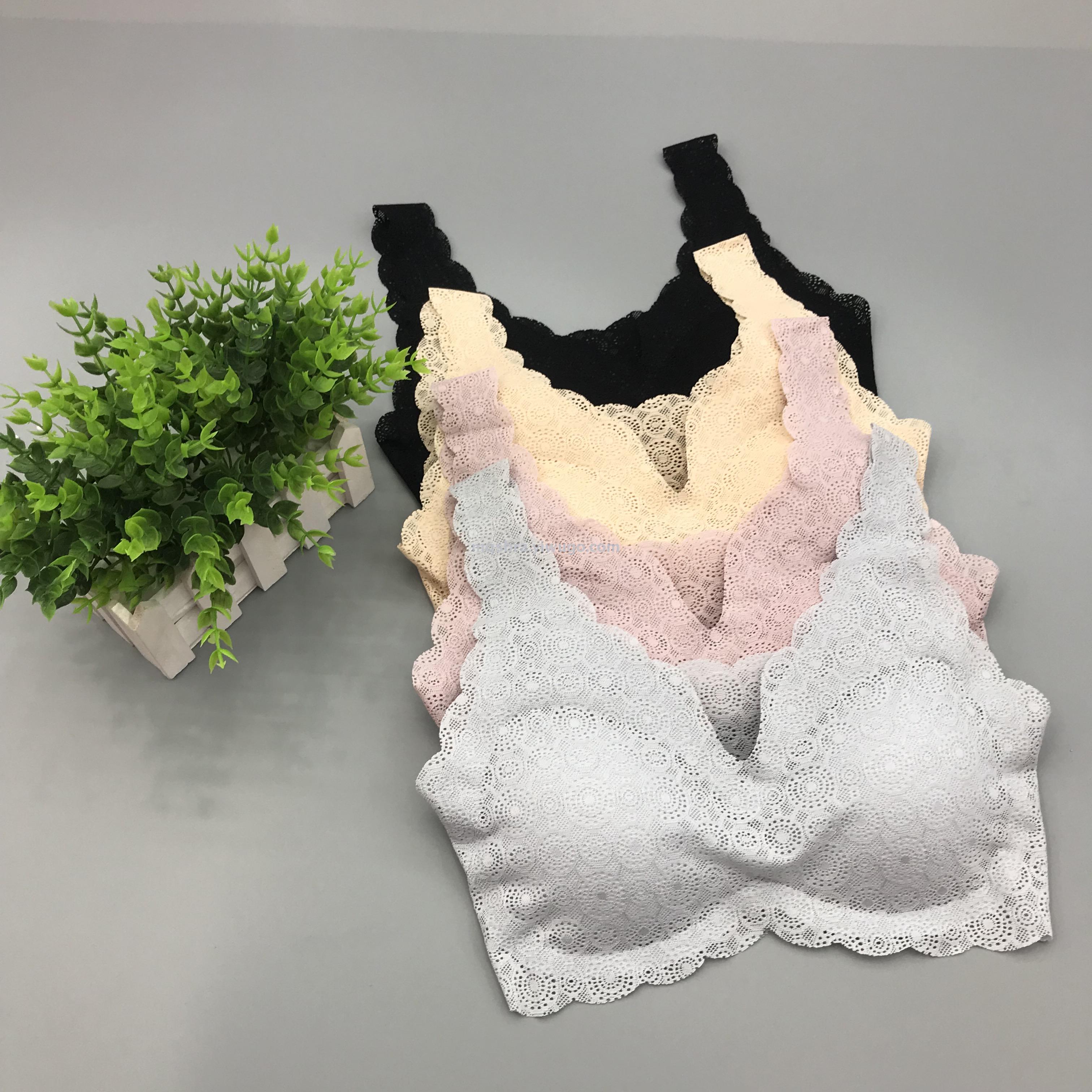 日本无痕内衣女无钢圈 蕾丝性感美背聚拢睡眠背心 学生背心