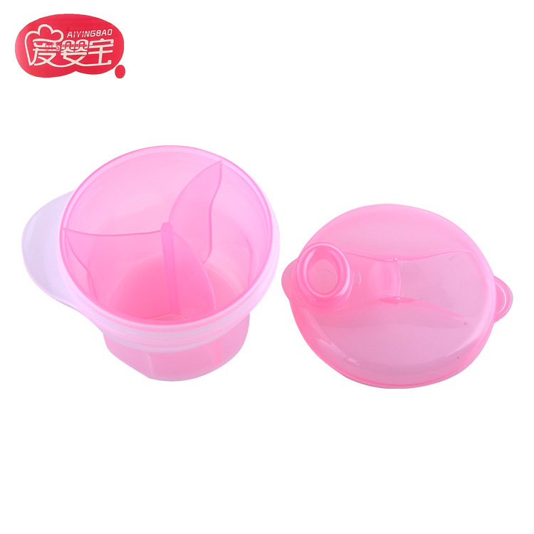 爱婴宝婴儿用品 外出便携婴儿奶粉分装盒 三格旋转奶粉零食分装格产品图