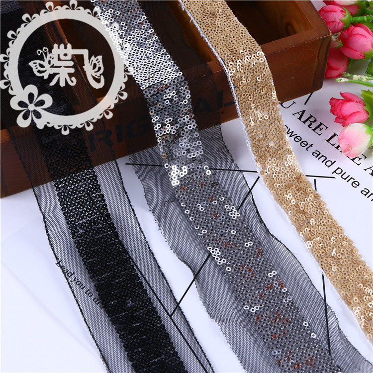 10 rows of mesh cloth beads sequin Embroidery lace Mess sequin Barcode Princess dress accessories Lace in stock