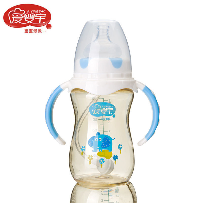 New wide-mouth PPSU baby bottle from Aiyingbao, with a dual-color handle, is shockproof and environmentally friendly, measuring 240ml details Picture