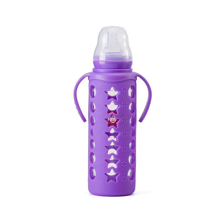 Baby Love Standard Diameter Crystal Diamond Glass Baby Bottle Insulated Explosion-Proof Breakproof Baby Bottle 240Ml Three-Color Silicone Sleeve details Picture