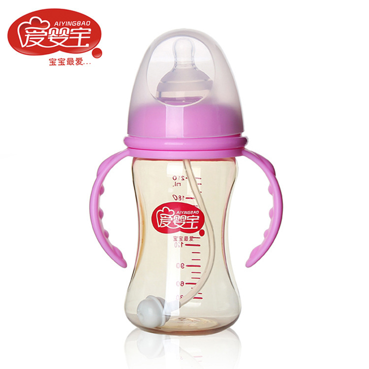 爱婴宝 婴儿宽口径PPSU奶瓶 抗摔防胀气自动送吸管奶瓶210ml