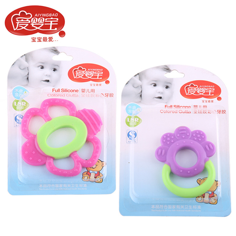 Aiyingbao baby and maternal products, full silicone colored teething rings for babies, various sizes of teeth strengthening and grinding devices, factory direct sales Specification image