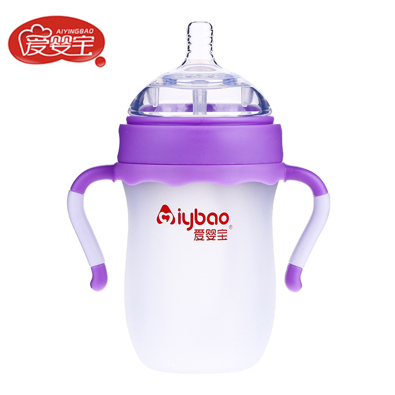 Baby Baby New Super Wide Mouth Silicone Bottle Two-Color Handle Imitation Breast Milk Silicone Pacifier 260Ml Application Scenario