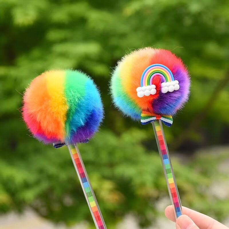 毛球圆珠笔 七彩毛绒彩虹笔 亚马逊跨境欧美爆款产品图