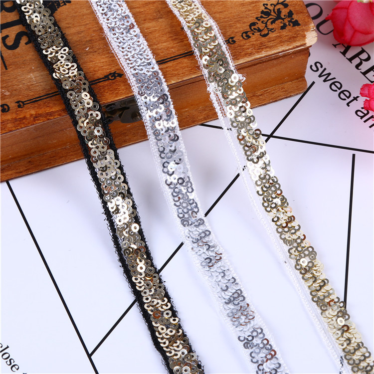 Embroidery machine embroider 1CM multicolor sequin embroidery lace mesh embroidery strip sequin embroidery lace