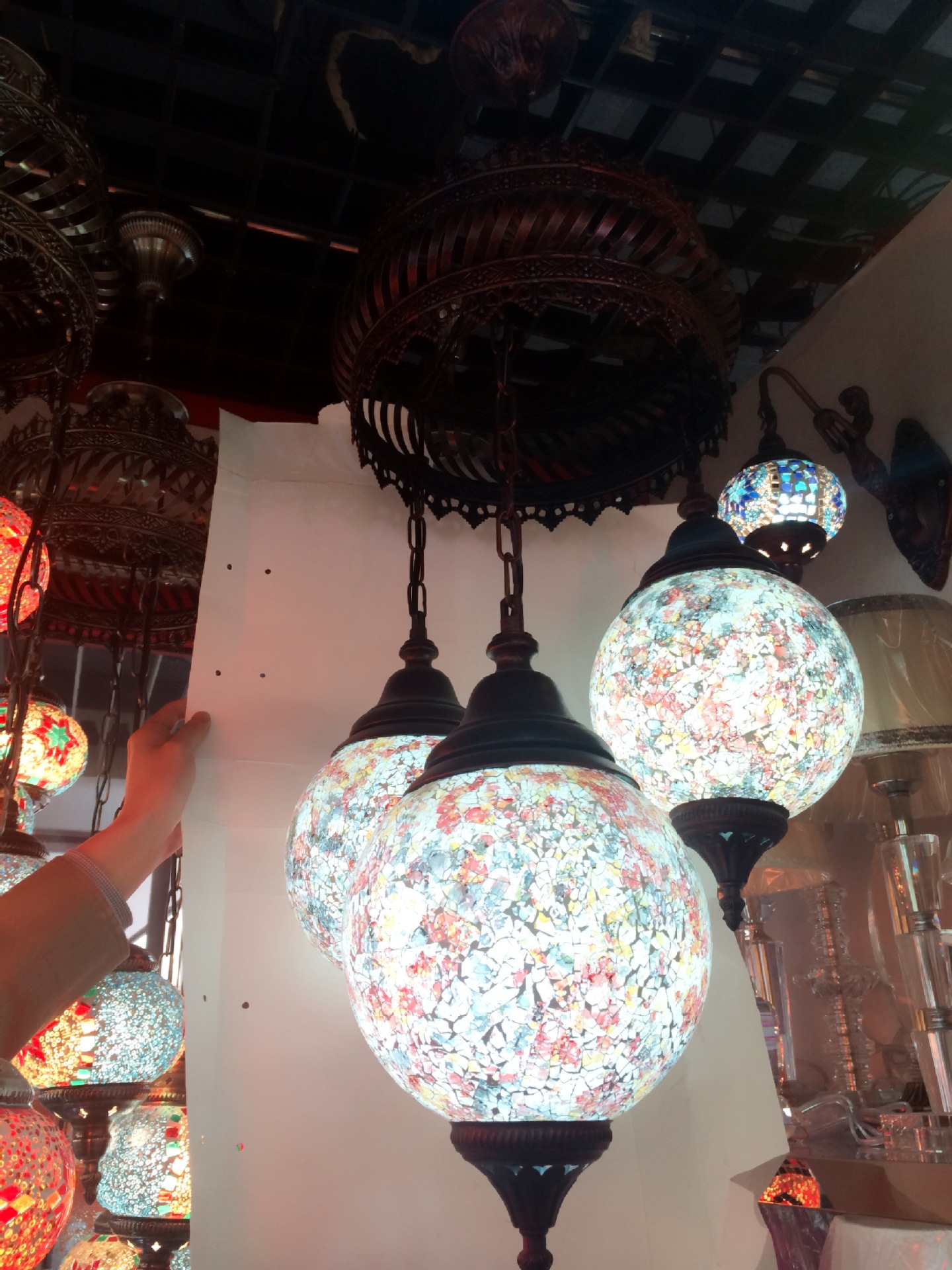 Turkish chandelier glass Mosaic craft chandelier iron craft lamp