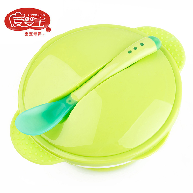 爱婴宝新款婴儿训练吸盘碗 宝宝吃饭餐具喂养碗 带碗盖感温勺细节图