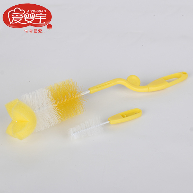爱婴宝母婴用品 立式长柄奶瓶奶嘴刷 婴儿奶瓶海绵头刷 2个装产品图