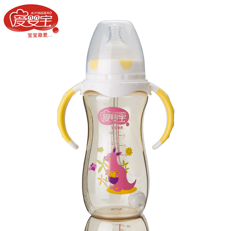 New wide-mouth PPSU baby bottle from Aiyingbao, with a dual-color handle, is shockproof and environmentally friendly, with a capacity of 300ml details Picture