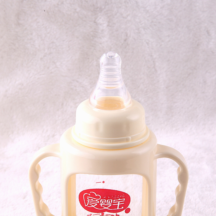 Love Baby Baby Products Double Anti Fall 120Ml Standard Caliber Glass Baby Bottle With Handle Factory Direct Sales details Picture