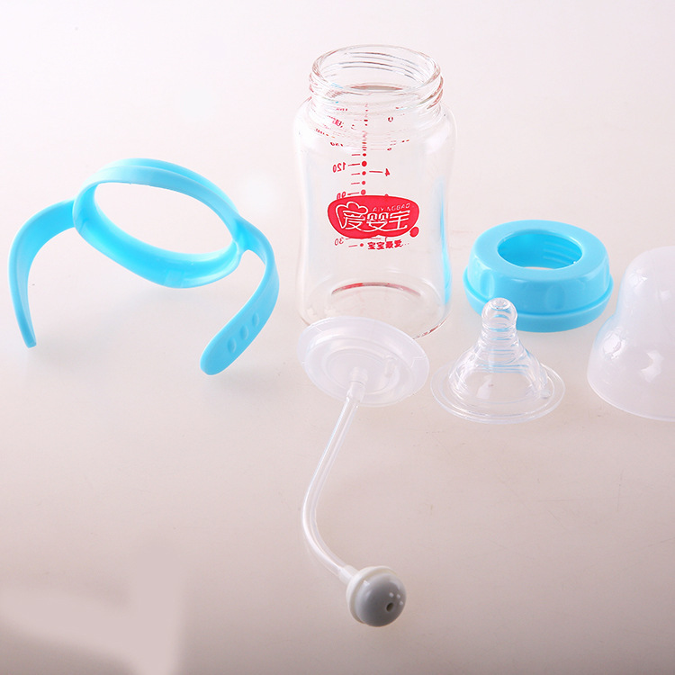 Baby Baby Baby Products Baby Crystal Diamond Glass Special Feeding Bottle Wide Mouth Automatic Straw Feeding Bottle 180Ml details Picture