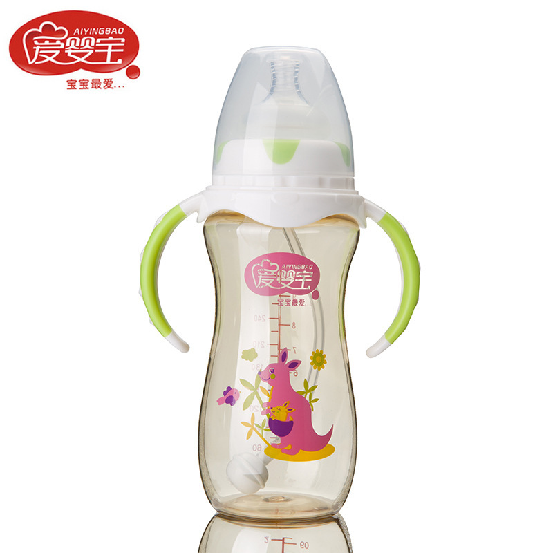 New wide-mouth PPSU baby bottle from Aiyingbao, with a dual-color handle, is shockproof and environmentally friendly, with a capacity of 300ml Application Scenario