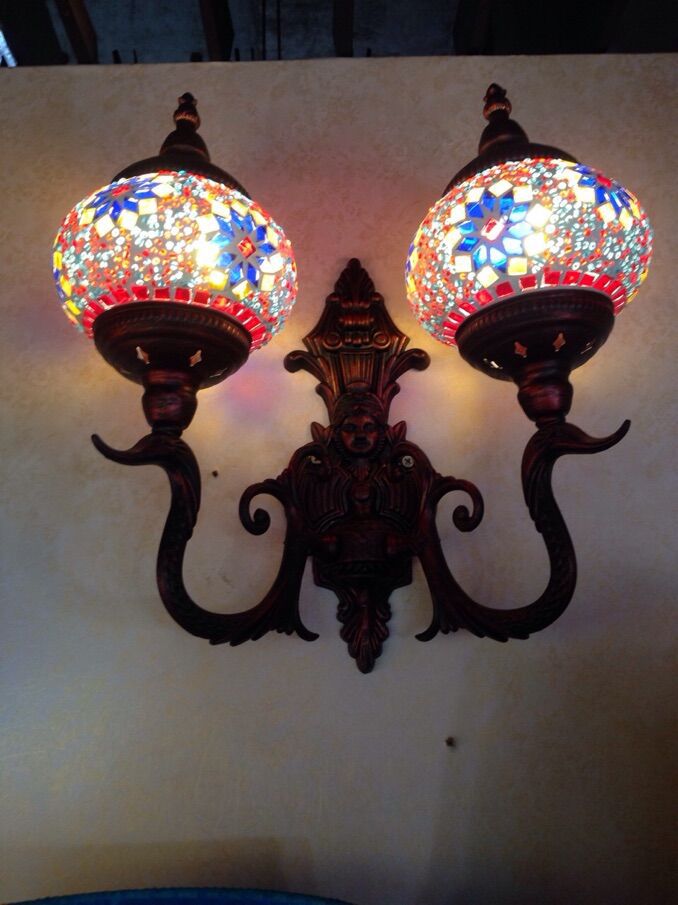 Household glass wall lamp, wrought iron crystal lamp, dome light, circular multi-head chandelier, hand-made garden lamp
